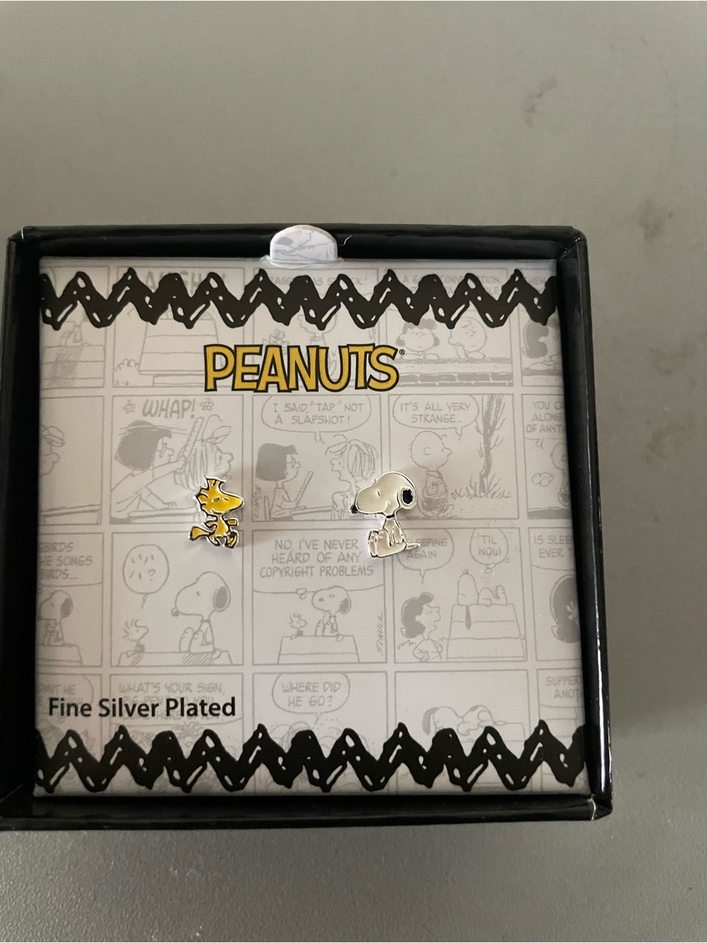 Peanuts Silver Snoopy and Yellow Woodstock Stud Earrings